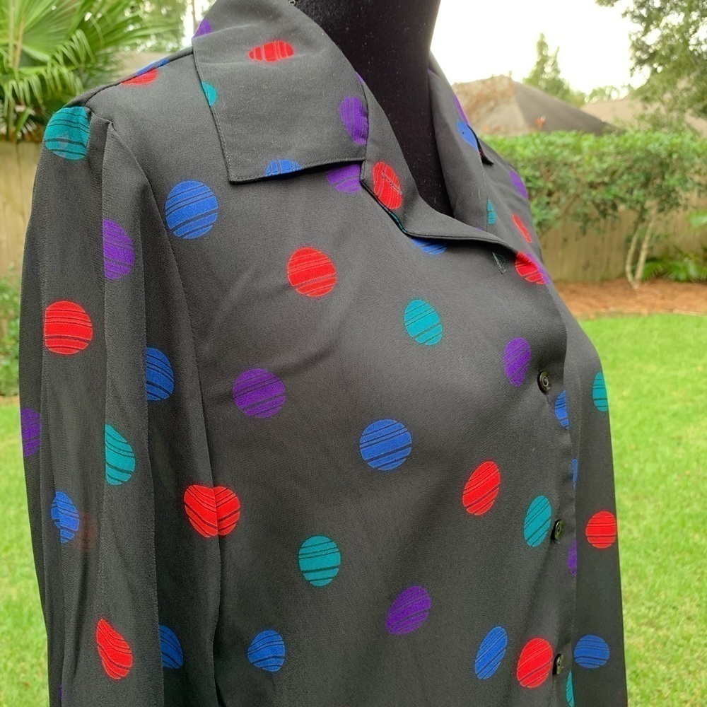 Peter Nygard black sheer print polka dot long sleeved top designer - Picture 2 of 7